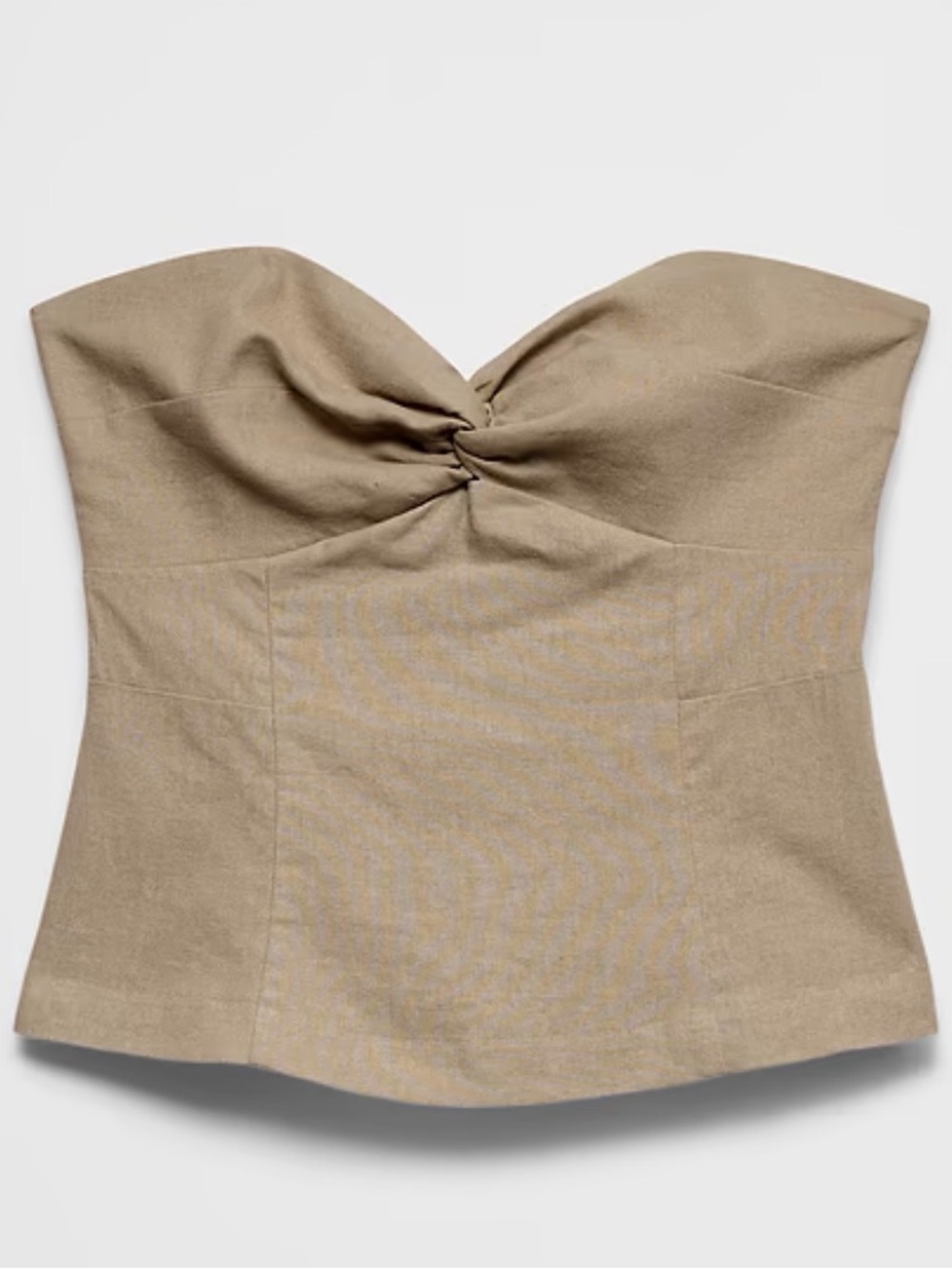 Linen Strapless Twist-Front Beige Bustier Top